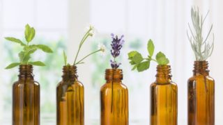 5个装有不同种类草药的瓶子