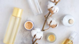 瓶子里的墨粉，棉茎和乳液